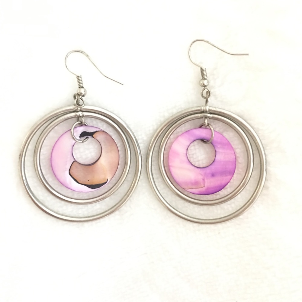 PURPLE EARRINGS HOOPS SHELL INSPIRED
